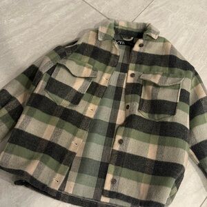 Zara Green Black Cream Plaid Shacket